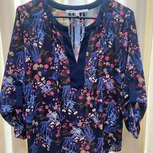 Navy, floral blouse